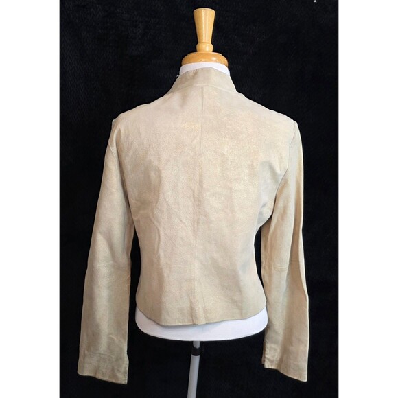 Vintage Lux Collarless Metallic Leather Jacket – 2000s – Size Large - Picture 5 of 13